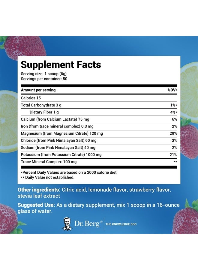 Dr. Berg Zero Sugar Hydration Keto Electrolyte Powder - Enhanced w/ 1,000mg of Potassium & Real Pink Himalayan Salt (NOT Table Salt) - Strawberry & Lemonade Hydration Drink Supplement - 50 Servings