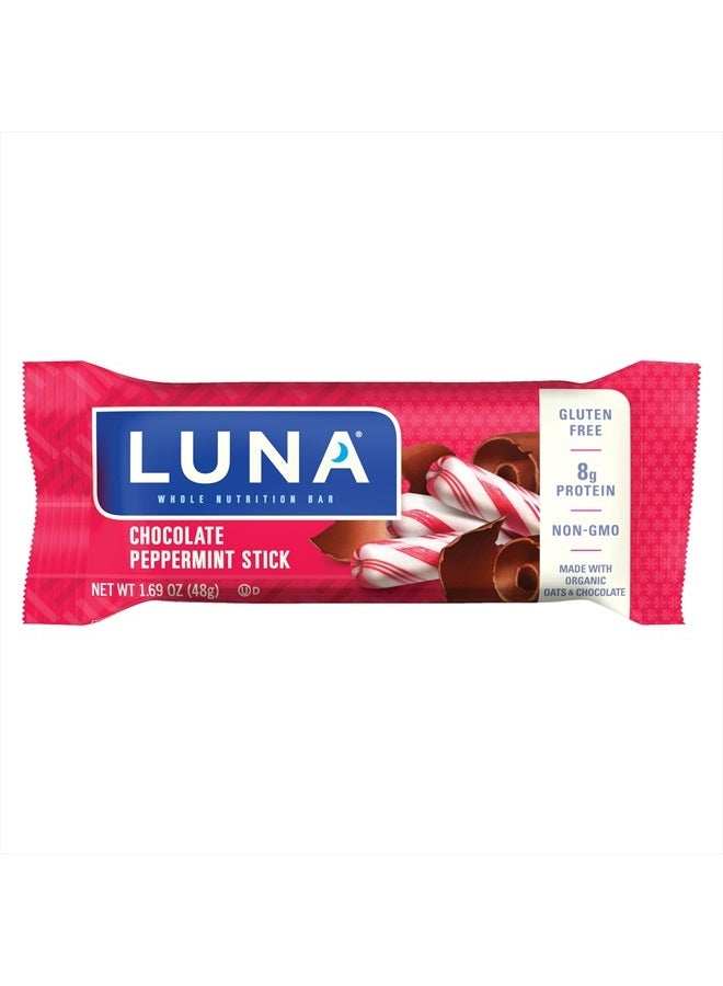 LUNA Bar - Chocolate Peppermint Stick - Gluten-Free - Non-GMO - 7-9g Protein - Made with Organic Oats - Low Glycemic - Whole Nutrition Snack Bars - 1.69 oz. (12 Pack)