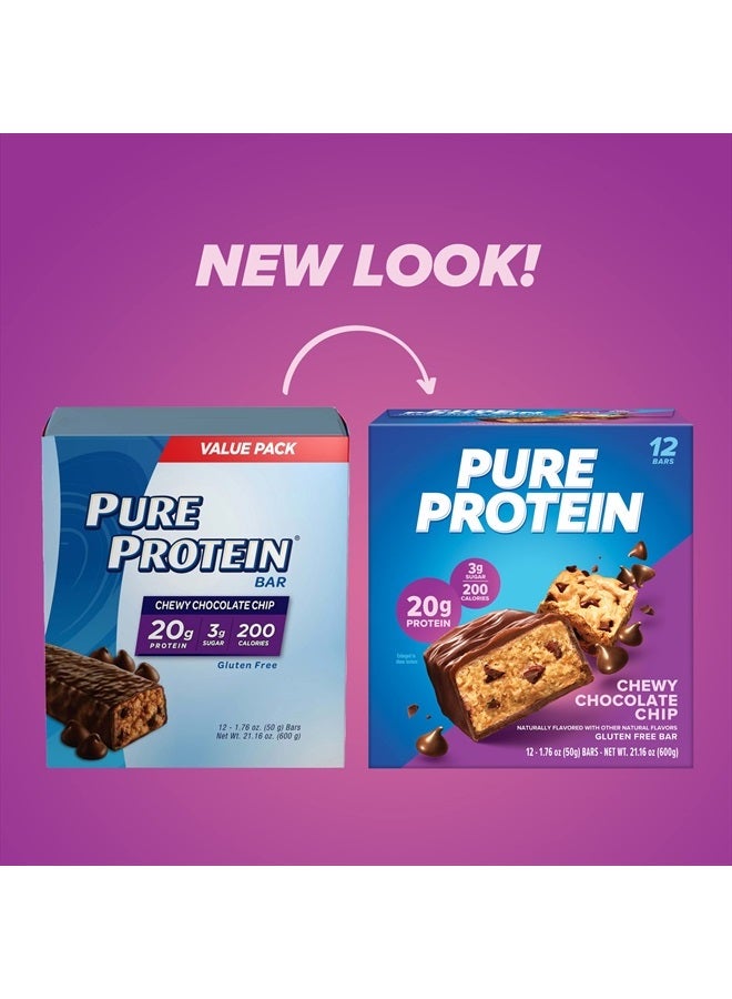Bars, High Protein, Nutritious Snacks to Support Energy, Low Sugar, Gluten Free, Chewy Chocolate Chip, 1.76oz (Pack of 12), Packaging may vary