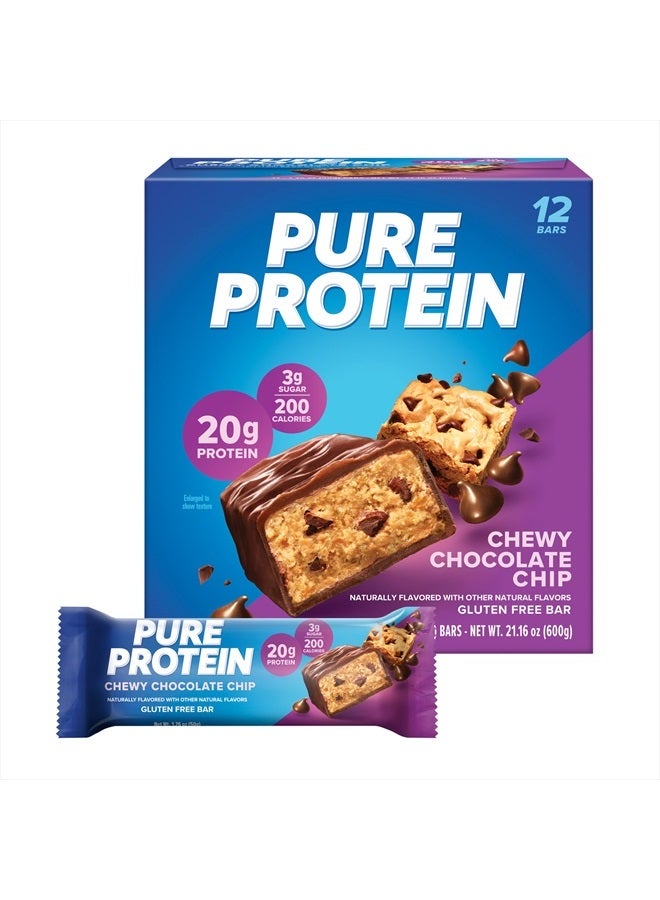Bars, High Protein, Nutritious Snacks to Support Energy, Low Sugar, Gluten Free, Chewy Chocolate Chip, 1.76oz (Pack of 12), Packaging may vary