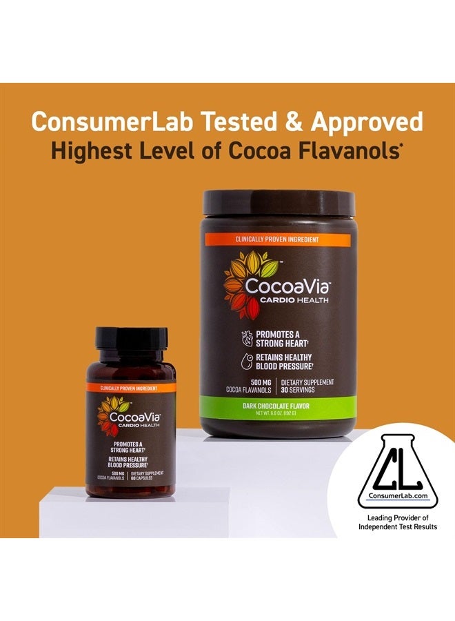 Cardio Health Cocoa Powder, 60 Servings, 500mg Cocoa Flavanols, Support Heart Health, Boost Nitric Oxide, Improve Circulation, Energy, Preworkout, Vegan, Dark Chocolate Cacao
