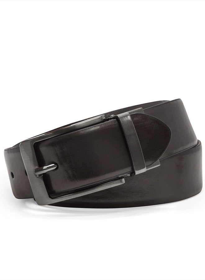 Men's Dress Casual Every Day Leather Belt, Black/Brown (Burnished), 42