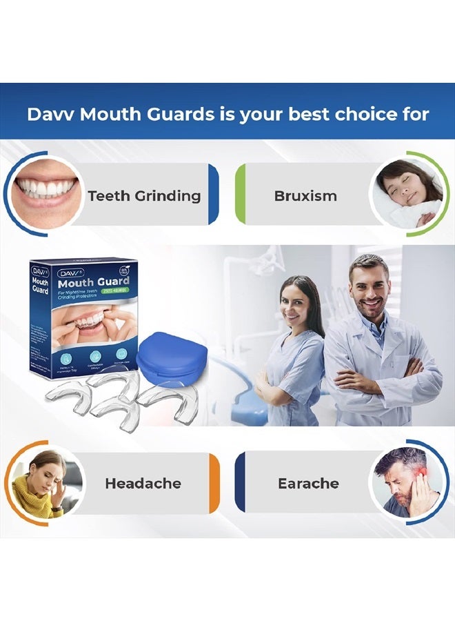 Mouth Guard for Clenching Teeth at Night Upgraded Night Guards for Teeth Grinding Professional Mouth Guard for Grinding Teeth Stops Bruxism and Teeth Clenching 2 Sizes with Hygiene Case (4 Piece Set)