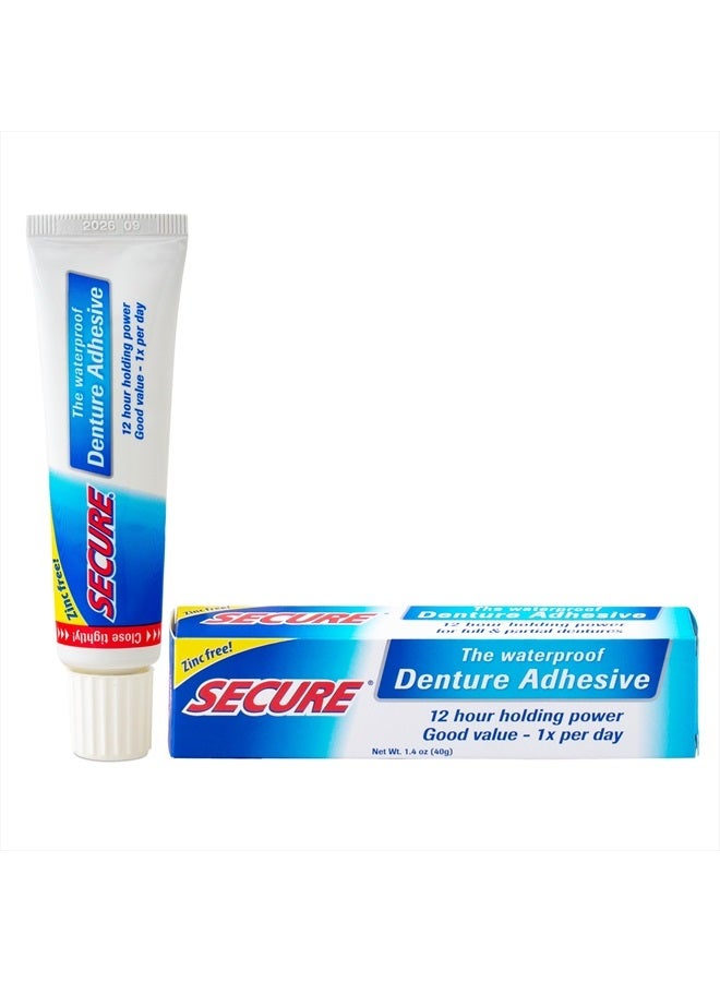 Waterproof Denture Adhesive - Zinc Free - Extra Strong Hold For Upper, Lower or Partials - 1.4 oz