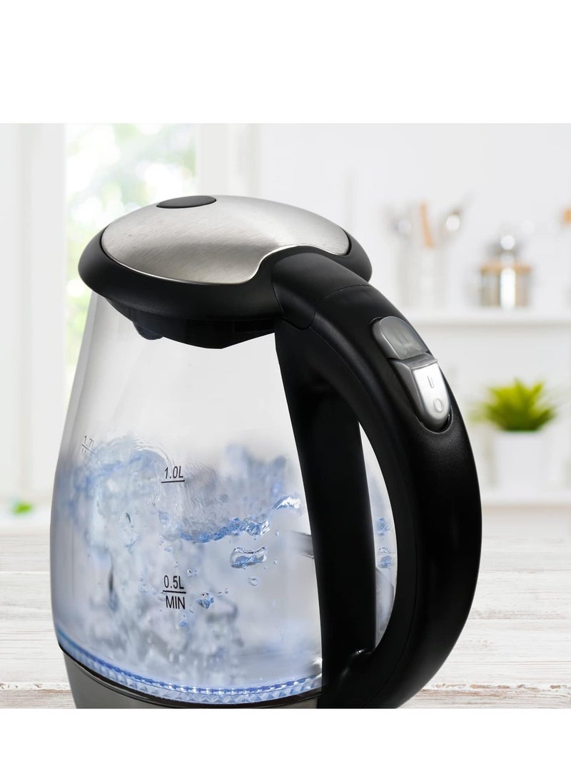 Glass-bodied electric cordless kettle 1.7-liter