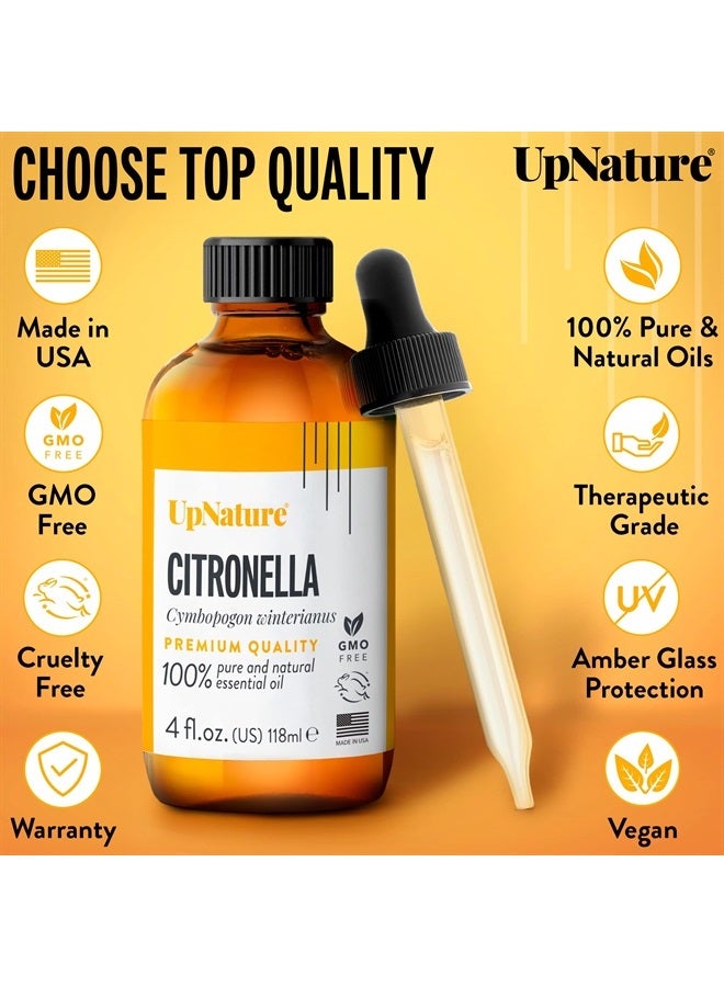 Citronella Essential Oil 4oz - 100% Natural & Pure, Premium Quality - Keeps Insects and Mosquitos Away Naturally - for Fevers & Headaches - Mosquito Repellent for Kids - Camping Essentials