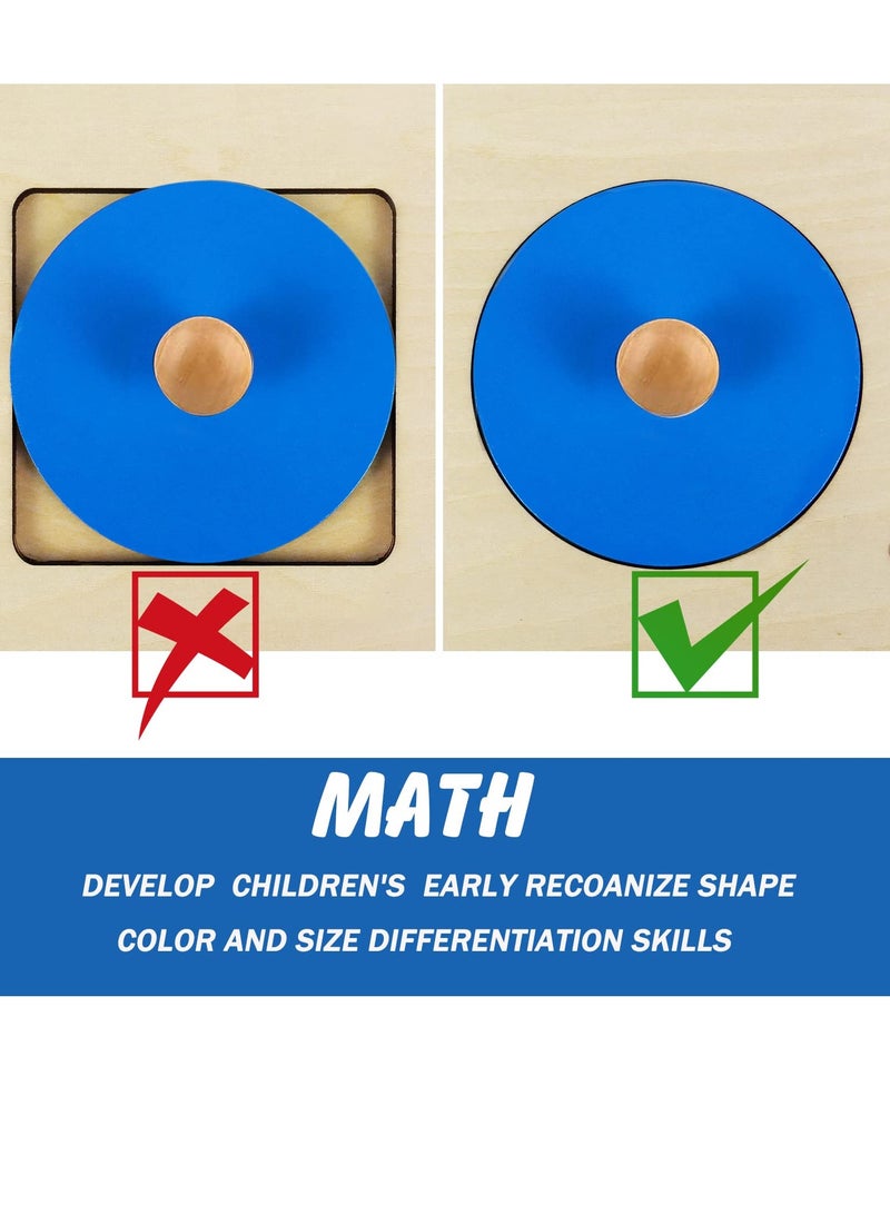 Montessori Multiple Shape Puzzle, First Shapes Jumbo Knob Wooden Puzzle Geometric Shape Puzzle Toddler Preschool Learning Material Sensorial Toy for Toddler Shape & Color Sorter (3 Pieces)
