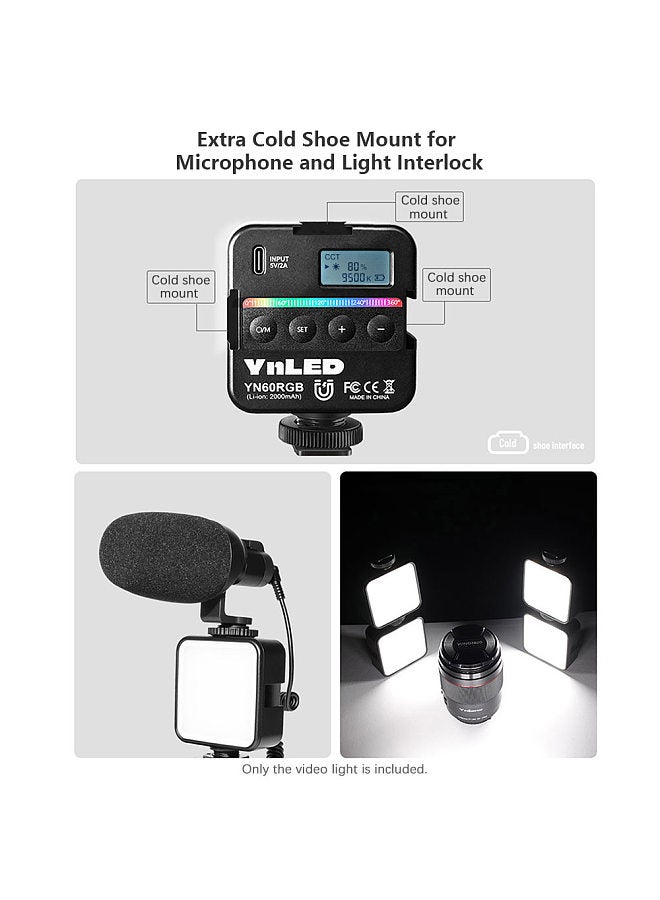 YN60RGB LED Mini Pocket Video Light Portable RGB Photography Light with Bi-Color Temperature 2500K-9500K CRI≥95 TLCI≥97 Cold Shoe Mount