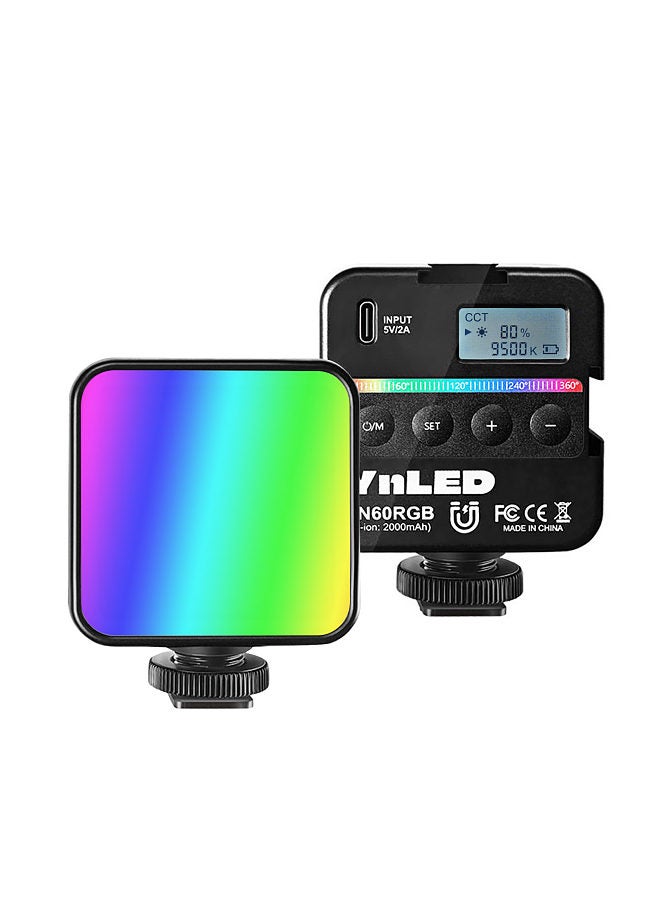 YN60RGB LED Mini Pocket Video Light Portable RGB Photography Light with Bi-Color Temperature 2500K-9500K CRI≥95 TLCI≥97 Cold Shoe Mount