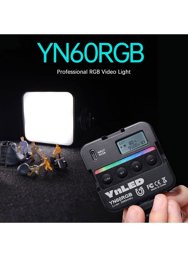 YN60RGB LED Mini Pocket Video Light Portable RGB Photography Light with Bi-Color Temperature 2500K-9500K CRI≥95 TLCI≥97 Cold Shoe Mount