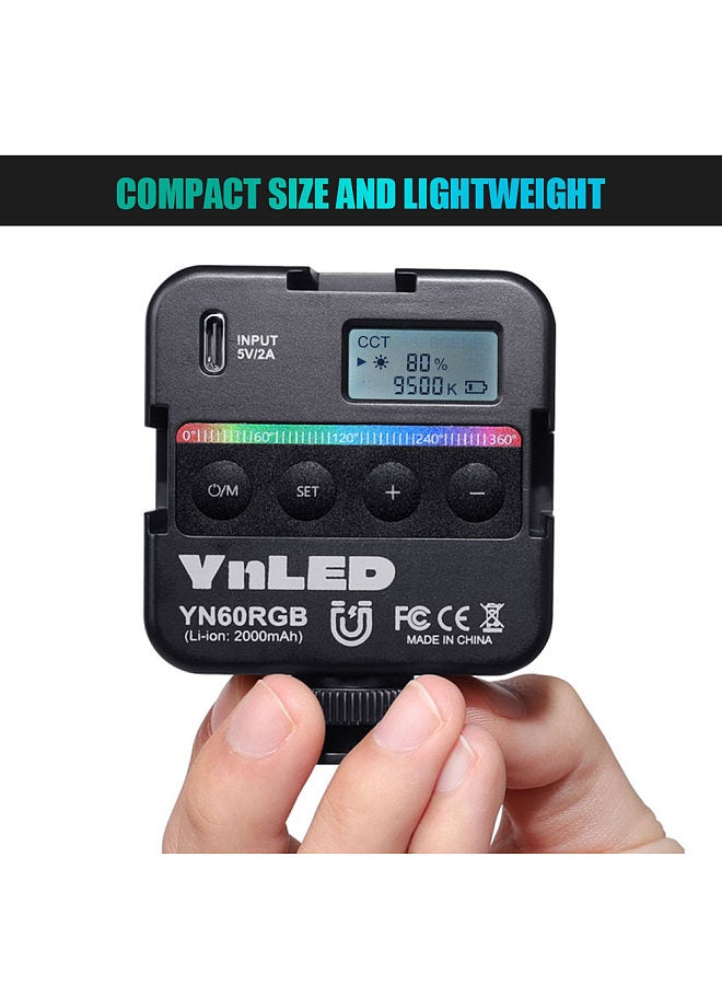 YN60RGB LED Mini Pocket Video Light Portable RGB Photography Light with Bi-Color Temperature 2500K-9500K CRI≥95 TLCI≥97 Cold Shoe Mount