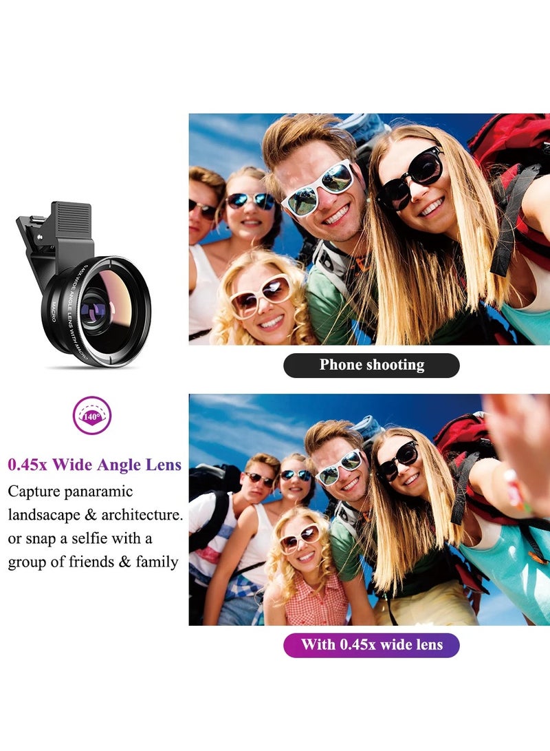 Cell Phone Camera Lens, 2 In 1 Cell Phone Clip-on Lens, 37mm 0.45x Super Wide Angle Lens With 12.5x Super Macro Lens  For iPhone Samsung And Most Of Android Smartphone