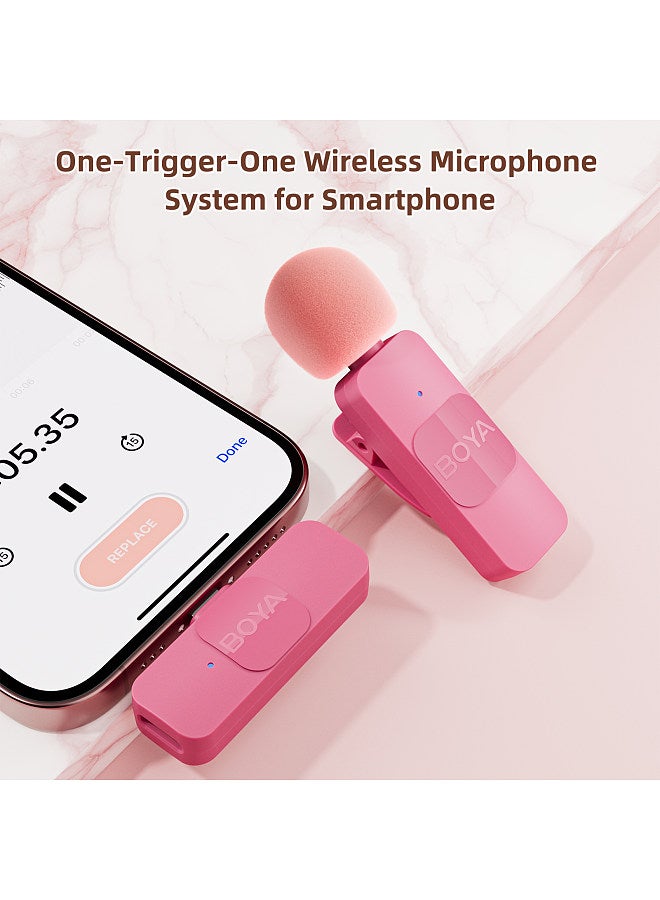 BY-V10-P One-Trigger-One 2.4G Wireless Microphone System Clip-on Phone Microphone Omnidirectional Mini Lapel Mic Auto Pairing Smart Noise Reduction 50M Transmission Range Replacement