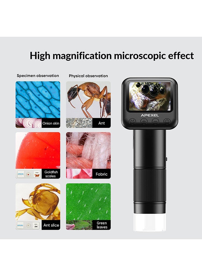 APL-MS008 Handheld Digital Microscope 12X-24X Magnification Portable Microscope for Kids 2.0 Inch LCD Screen 2MP Photo 720P Video Built-in Battery with LED Lights Electronic Magnifier Camera