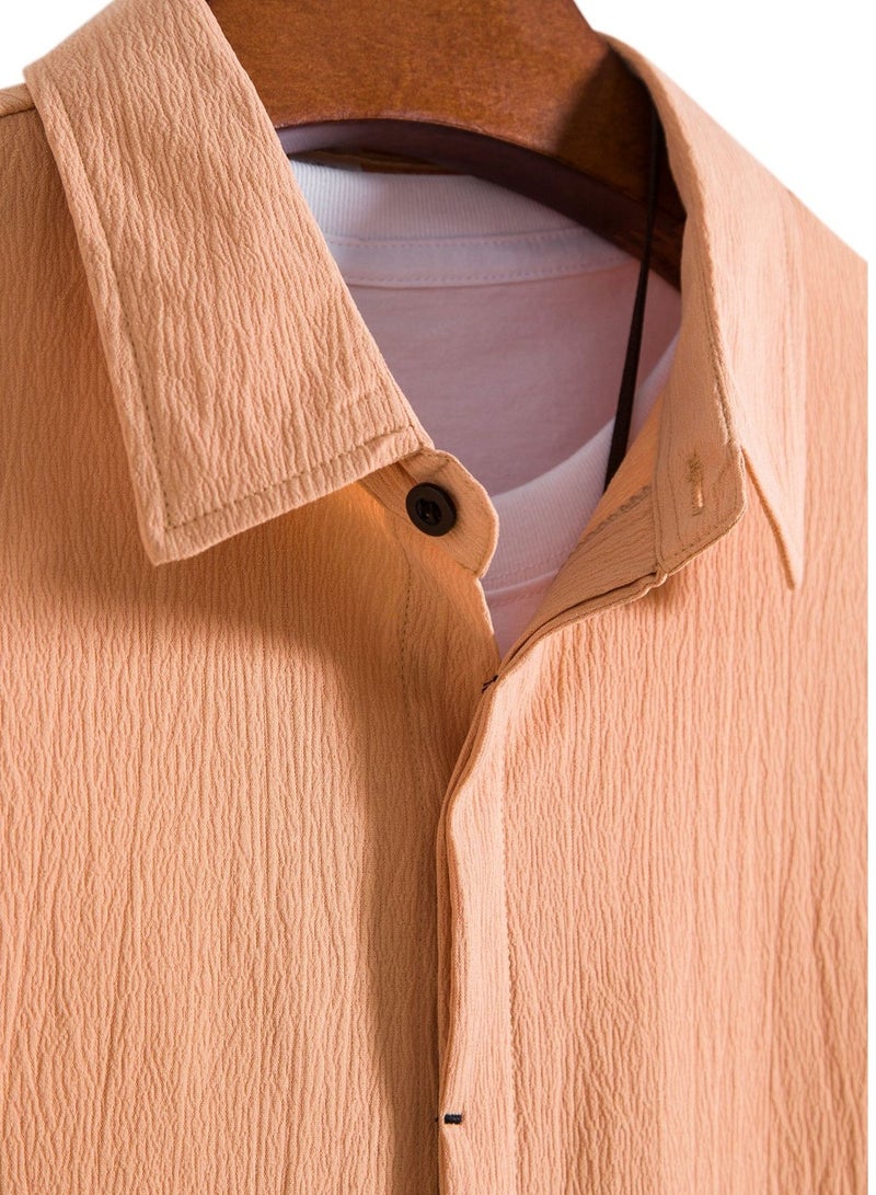 Summer new men's short-sleeved shirt loose solid color button short-sleeved shirt cotton shirt for men