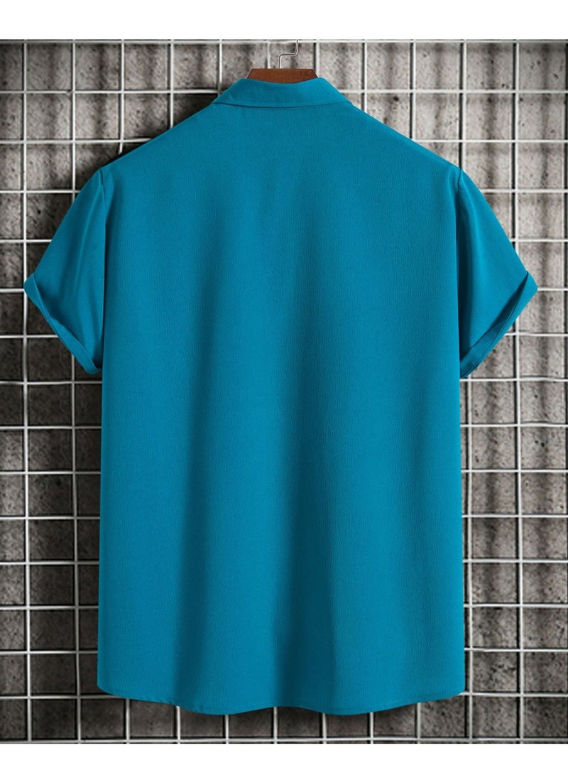 Summer new men's short-sleeved shirt loose solid color button short-sleeved shirt cotton shirt for men