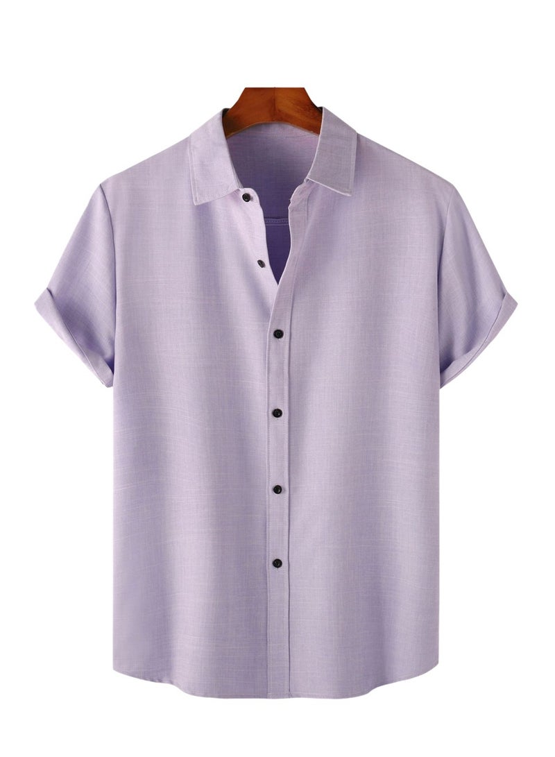 Summer new men's solid color short-sleeved casual shirt slim shirt