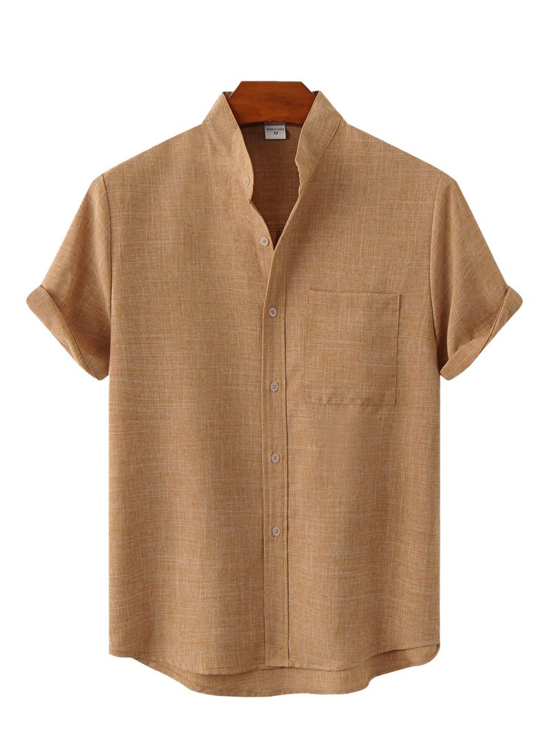 Summer new men's short-sleeved solid color men's shirt
