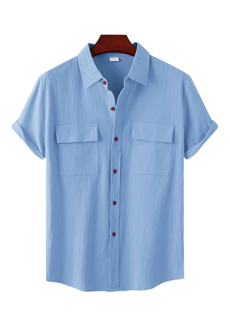 Summer new men's short-sleeved shirts men's casual shirts solid color half-sleeved tops
