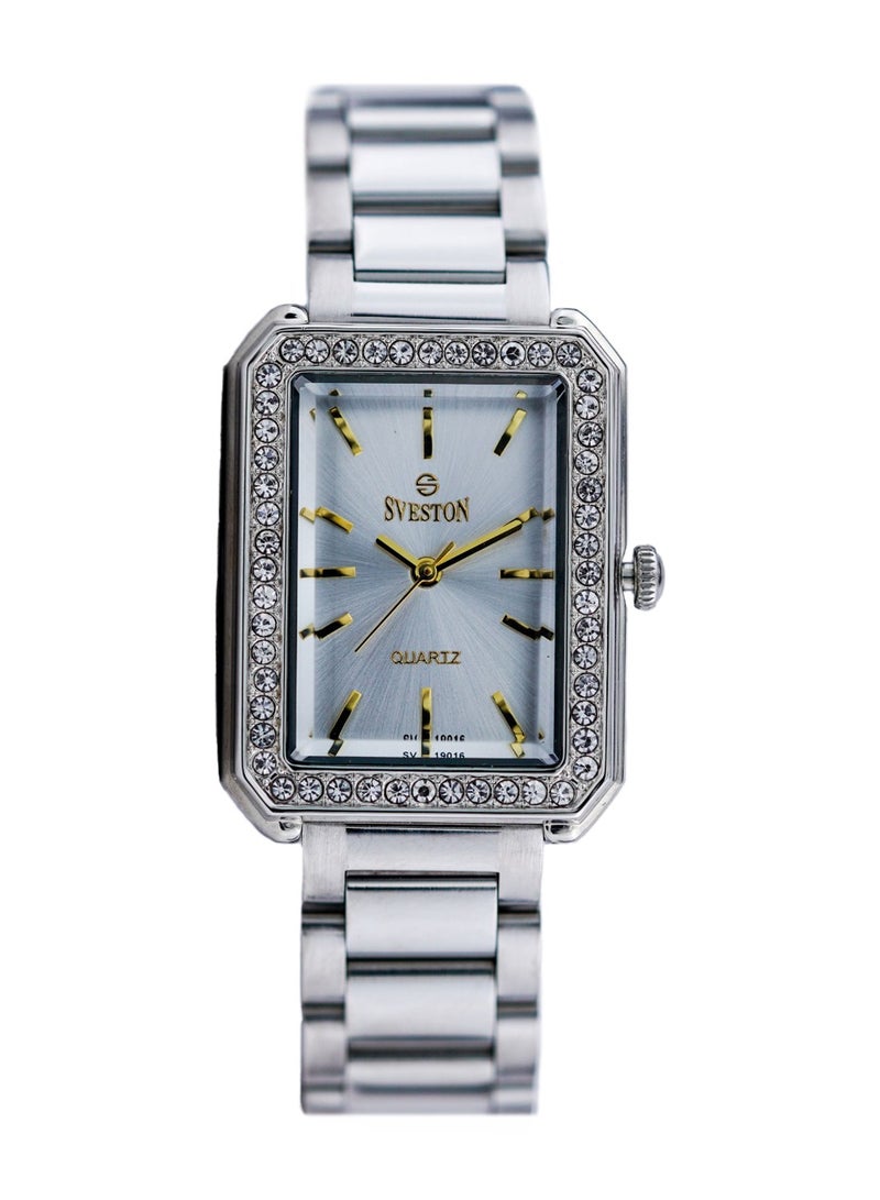 Women Omega Analog Quartz Silver Stainless Steel Diamond Watch - 19016