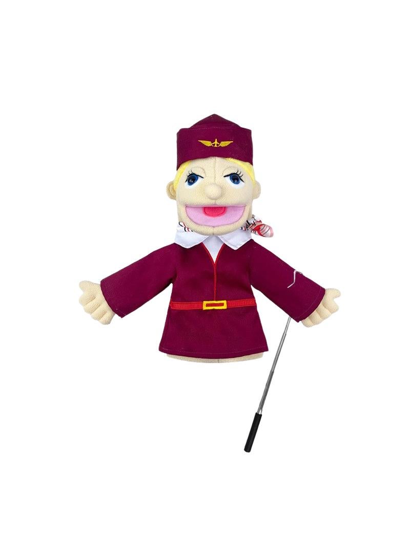 1 Pcs Flight Attendant Occupation Professional Figurine Role Playing Parent-Child Interaction Toy Family Companionship Plush Doll Figurine Toy Hand Puppet With Control Lever