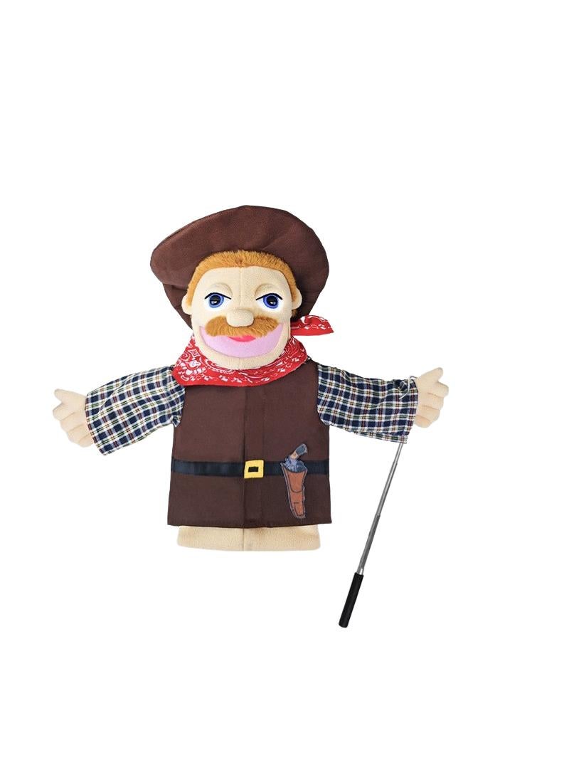 1 Pcs Cowboy Professional Figurine Role Playing Parent-Child Interaction Toy Family Companionship Plush Doll Figurine Toy Hand Puppet With Control Lever