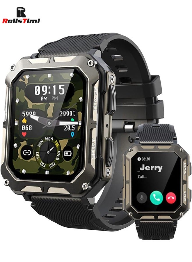 Military Smart Watch for Men, Bluetooth Rugged Smart Watch, Bluetooth Call, AI Voice Assistant with HR Monitor (Black)