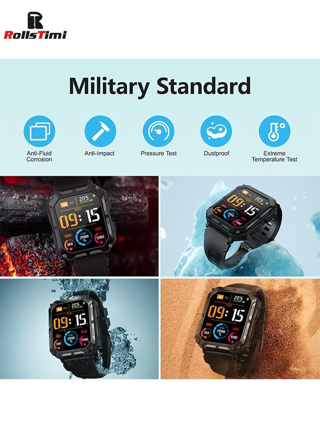 Military Smart Watch for Men, Bluetooth Rugged Smart Watch, Bluetooth Call, AI Voice Assistant with HR Monitor (Black)
