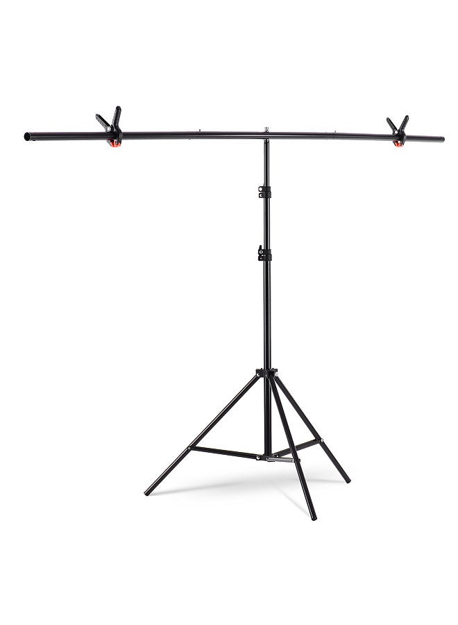 2 * 2m/6.5 * 6.5ft T-Shape Backdrop Stand Background Bracket Kit Aluminum Alloy Material Heavy Duty Portable Adjustable Height for Photography Video Studio with Spring Clip Black