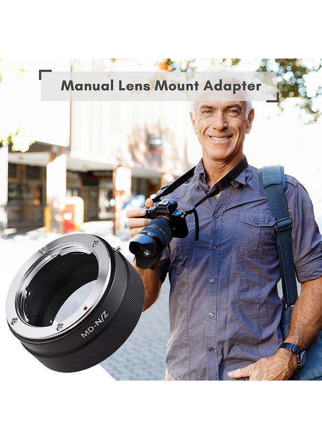 Manual Lens Mount Adapter Ring Aluminum Alloy for Minolta MD MC Mount Lens to Nikon Z5/Z6/Z7/Z50 Z-Mount Mirrorless Camera