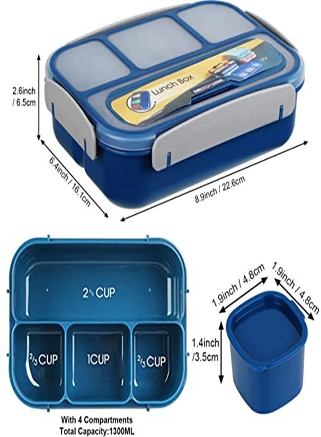 Lunch Box Kids, Bento Box Adult Lunch Box, Lunch Containers for Adults/Kids/Toddler,1300ML-4 Compartment Microwave & Dishwasher & Freezer Safe,BPA Free(Blue)