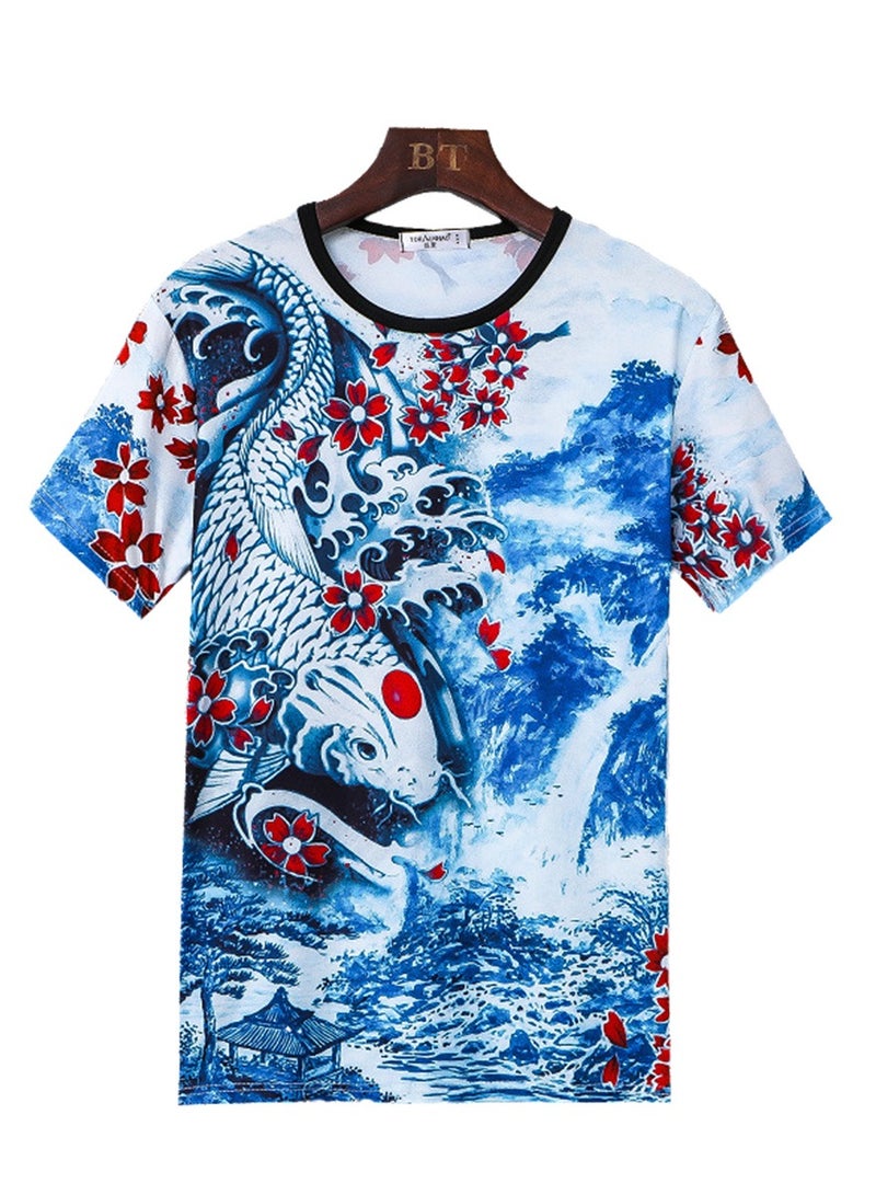 3D new personalized printing summer short-sleeved T-shirt men's trendy casual half-sleeved round neck top T-shirt
