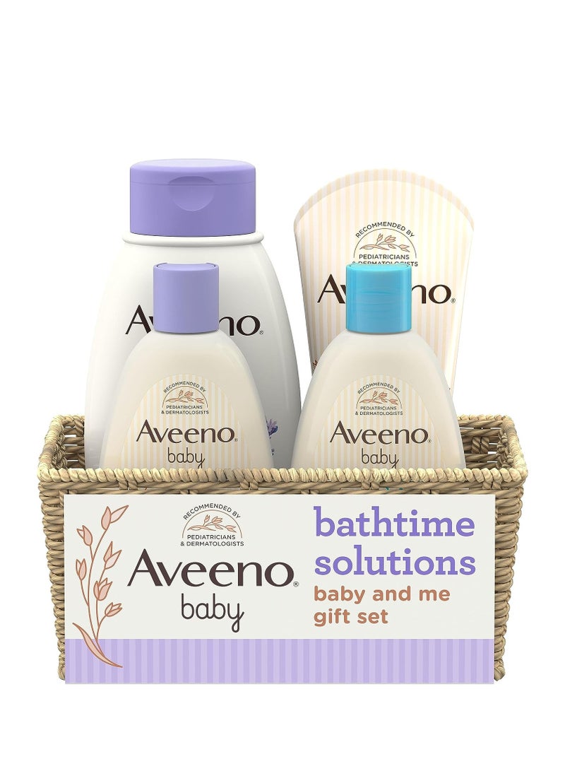 Aveeno Baby Bathtime Solutions Baby & Me Gift Set with Baby Wash & Shampoo, Calming Baby Bath & Wash, Baby Daily Moisturizing Lotion & Stress Relief Body Wash for Mom, Soap-Free, 4 items