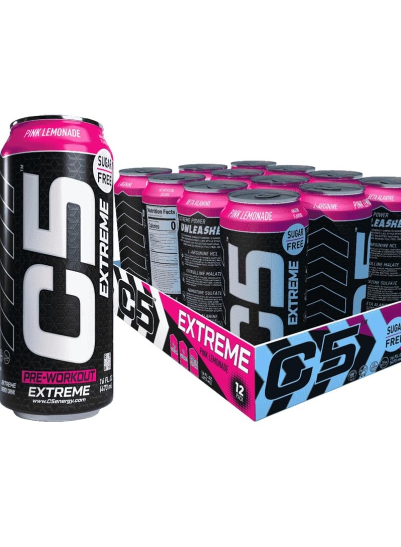 C5 Sugar-Free Pre-Workout Extreme Energy Drink Pink Lemonade 473ml Pack of 12
