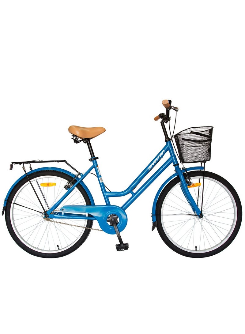 Spartan Classic City Bike - Stylish Urban Bicycle with Comfortable Step-Through Frame for Men and Women - Lightweight Commuter Bike with Grocery-Friendly Storage - Blue