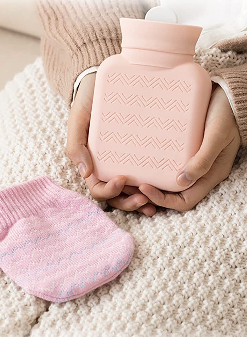 Hot Water Bottle with Soft Cover Small Lovely and Reusable Bottles Hand Warmers Portable Removeable Washable Knit Covers