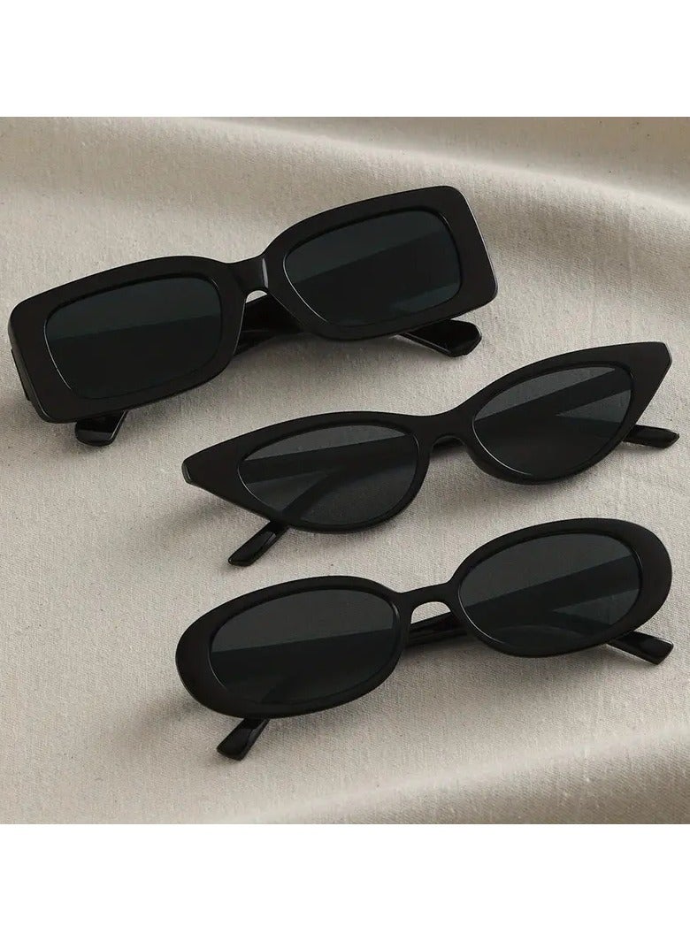 3-Piece Y2K Punk Fashion Sunglasses Set for Women Men Casual Anti Glare Glasses for Beach Party