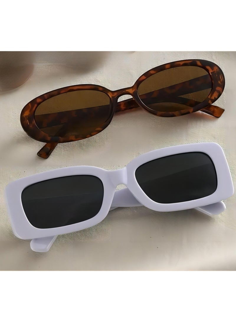 2-Piece Punk Fashion Sunglasses Set for Women Men Casual Anti Glare Glasses for Beach Party