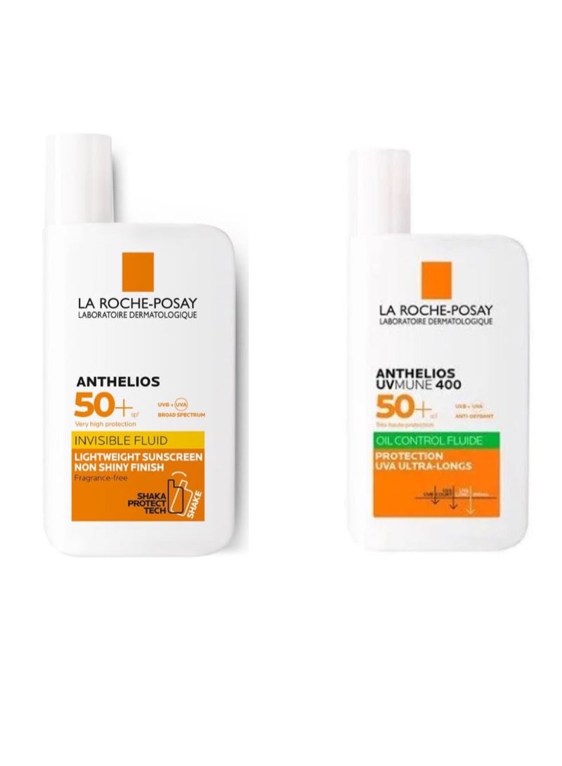 La Roche-Posay Anthelios XL Ultra Light Unscented Fluid SPF 50 for Unisex - 50 ml - Sunscreen and La Roche-Posay Anthelios UVMune 400 Oil Control Fluid SPF50+ 50ml