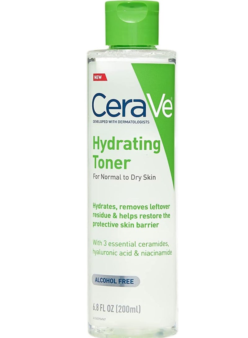 CeraVe Hydrating Toner for Face Non-Alcoholic with Hyaluronic Acid, Niacinamide, and Ceramides for Sensitive Dry Skin, Fragrance-Free Non Comedogenic, Full Size, 6.80 Ounce (Pack of 1)