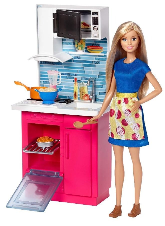 Barbie Kitchen and Doll, Multicolor