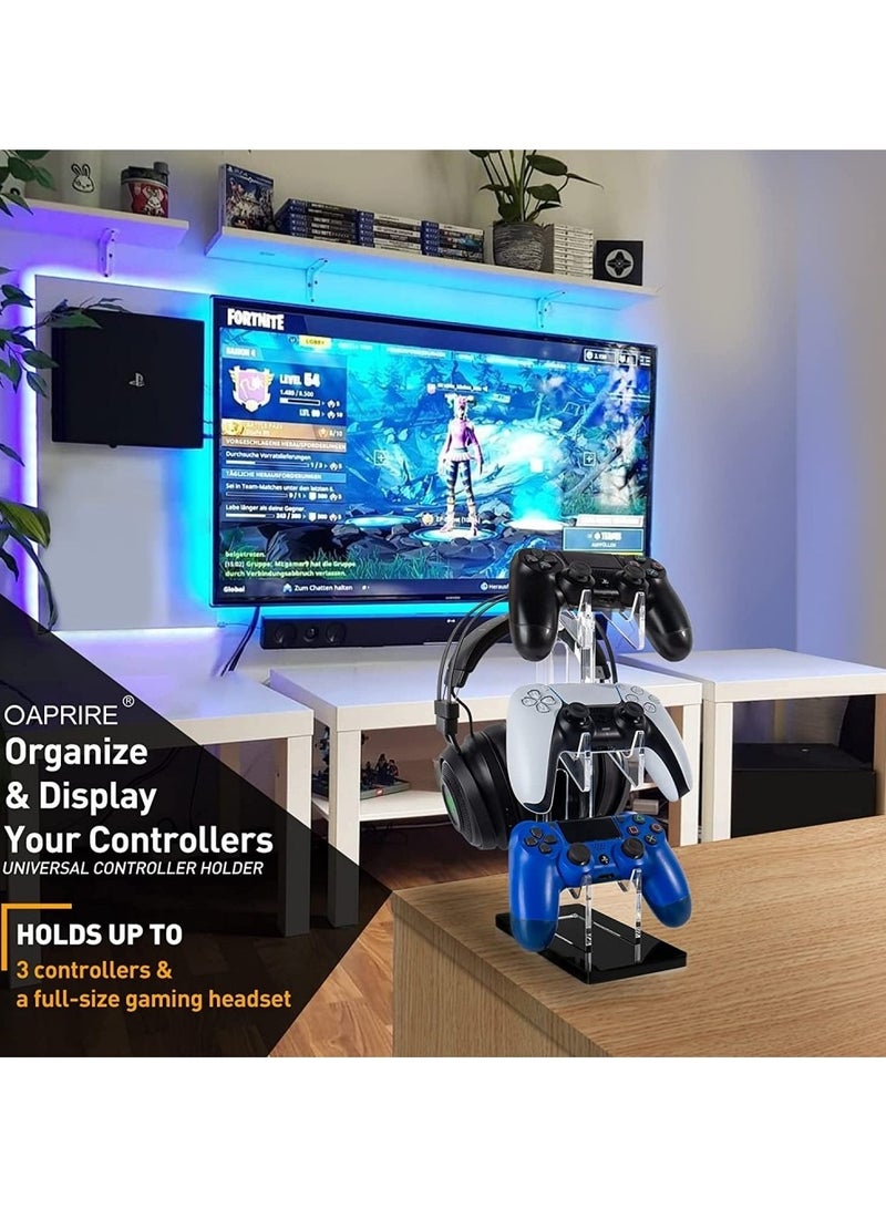 Controller Holder Headset Stand 3 Tier Acrylic Gaming Controller Stand for For PS4/PS5/XBOX ONE/SWITCH，Universal Design