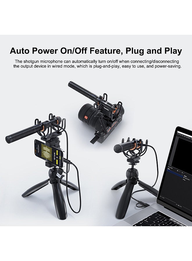 VM30 2.4G Camera Microphone Cardioid Condenser Mic System with 3.5mm Port OLED Screen Support Wired/Wireless Dual Modes Real-time Monitoring with Receiver Anti-Shock Mount & Wind Muff