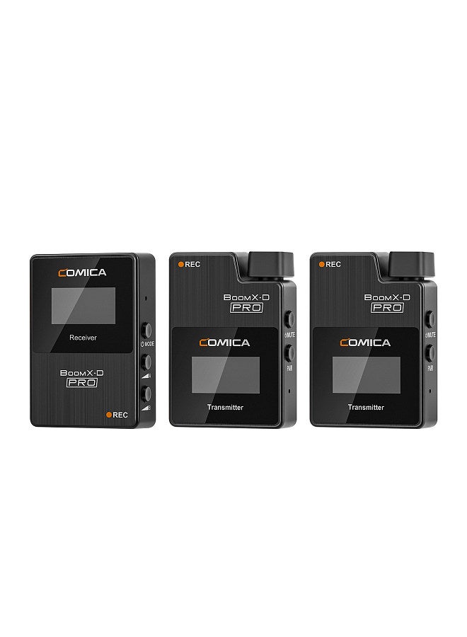 BoomX-D PRO D2 One-Trigger-Two 2.4G Dual-Channel Wireless Microphone System Built-in 8G Memory Card Digital & Analog Output Modes 100M Effective Range