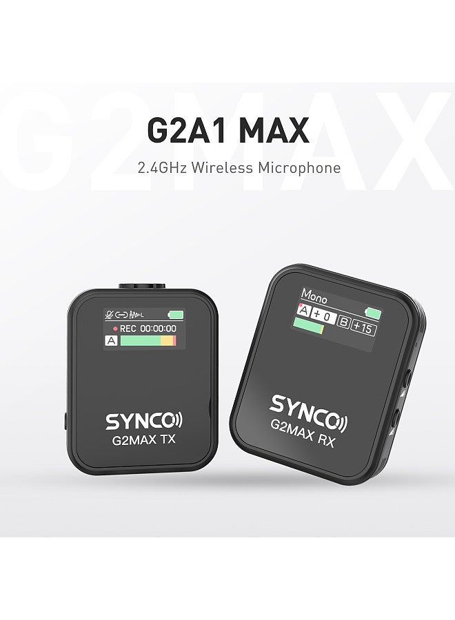 G2MAX 1-Trigger-1 2.4G Wireless Microphone System Clip-on Microphone 200M Transmission Range 8GB Built-in Memory TFT Screen
