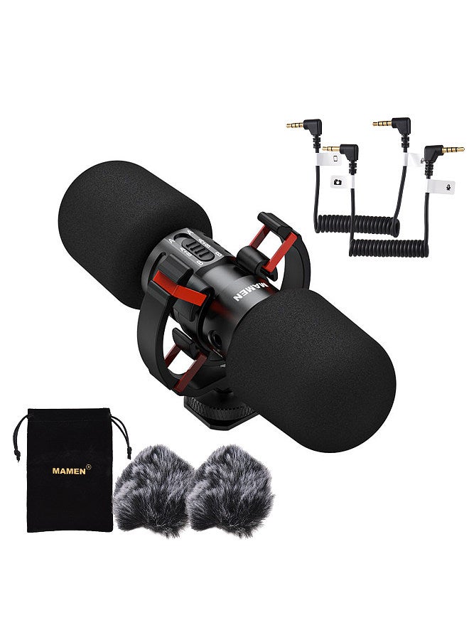 MIC-08 Pro Mini On-camera Microphone Two-way Pickup Metal Mic Super Cardioid Intelligent Noise Reduction Real-time Headphone Monitoring 3.5mm Plug-and-Play with Metal Shock Mount