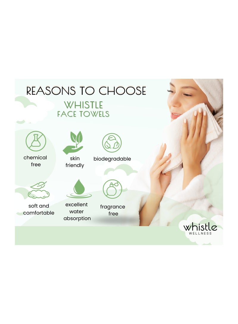 Whistle Wellness Face Towels Disposable Biodegradable Plant Based XL Size 50 count