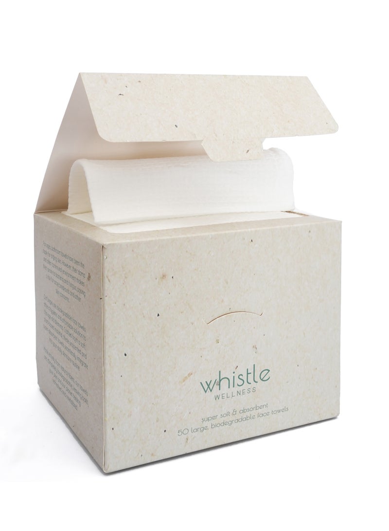 Whistle Wellness Face Towels Disposable Biodegradable Plant Based XL Size 50 count