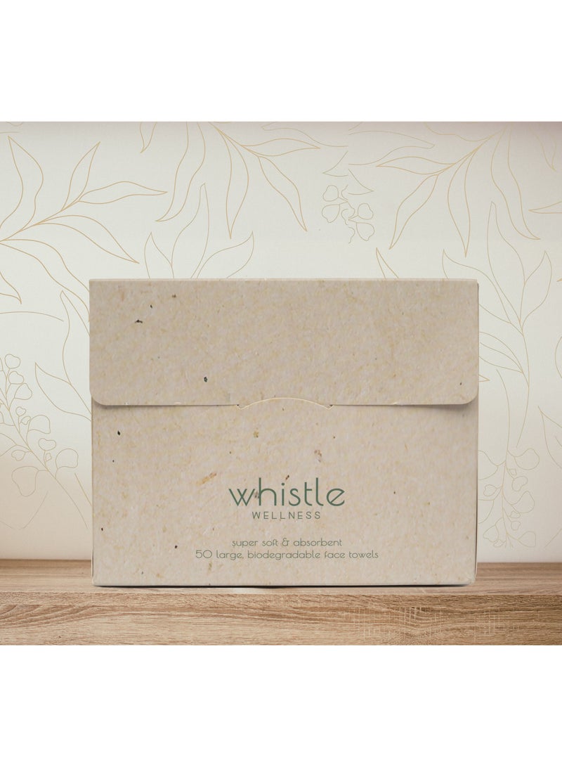 Whistle Wellness Face Towels Disposable Biodegradable Plant Based XL Size 50 count