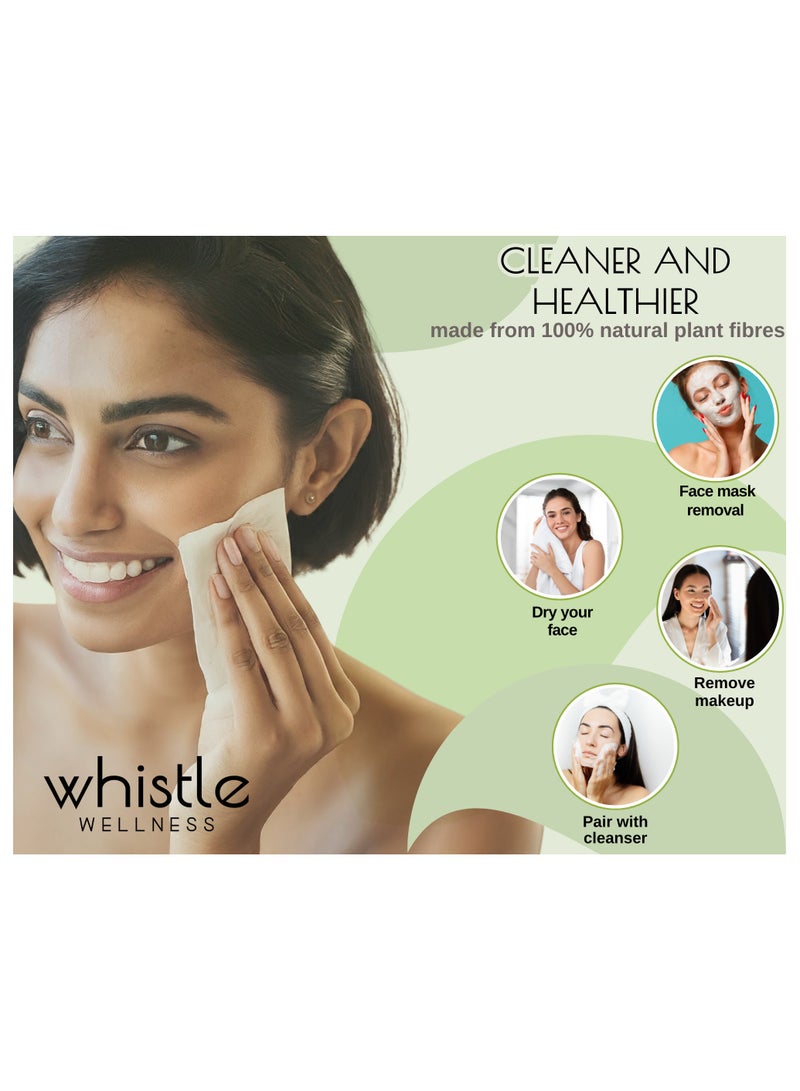 Whistle Wellness Face Towels Disposable Biodegradable Plant Based XL Size 50 count